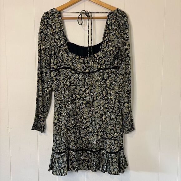 Free People Mini Dress 6/Small Boho Floral Long Sleeve Feminine Cottagecore Cute - Picture 3 of 16